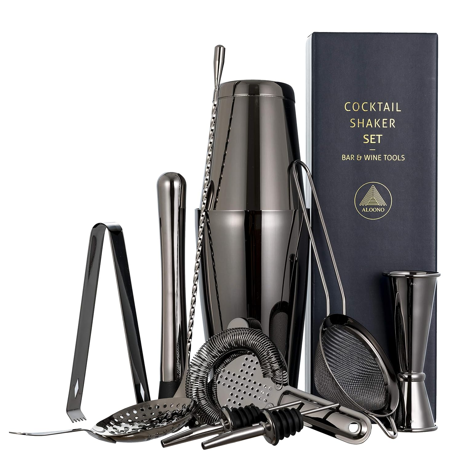11-piece Black Cocktail Shaker Bar Set